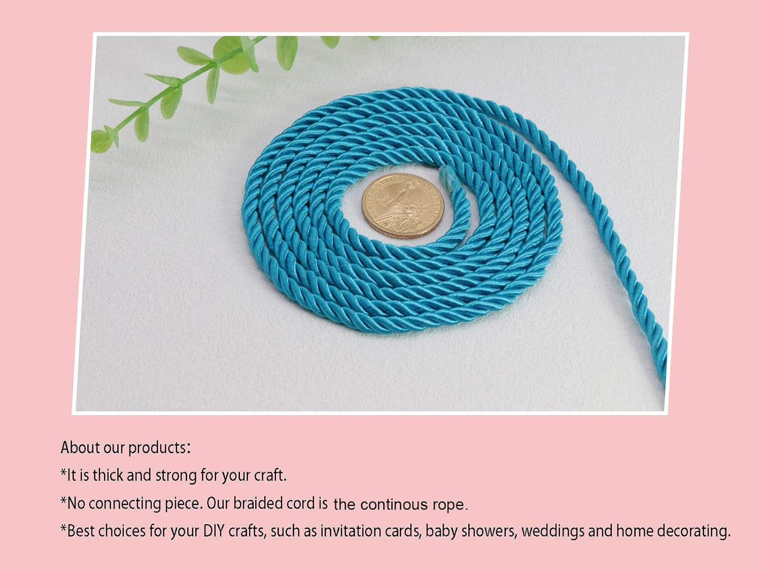 U Pick 10Yds 5Mm 3 Braided Cord Decorative Twisted Satin Polyester Twine Cord Rope String Thread Shiny Cord Choker Thread (05:Turquoise)