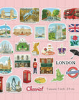 Bustling London Travel Stickers (28Pcs) - Gouache Style, English-Themed Vacation Decals for Journals, Scrapbooks, Luggage, Water Bottle
