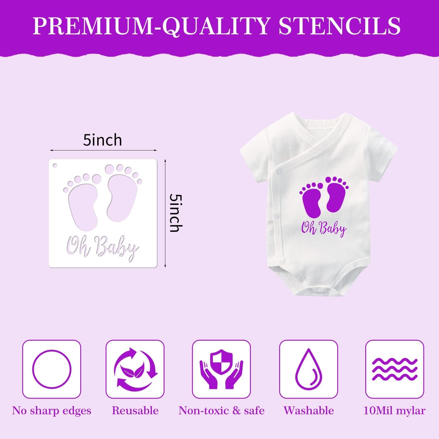 30 Pieces Baby Shower Stencils for Painting, 5 Inch Cute Onesie Stencil Reusable Mixed Phrase Painting Stencils, Small Animals Template for Painting Bodysuit Shirts Shoes Bibs Clothes