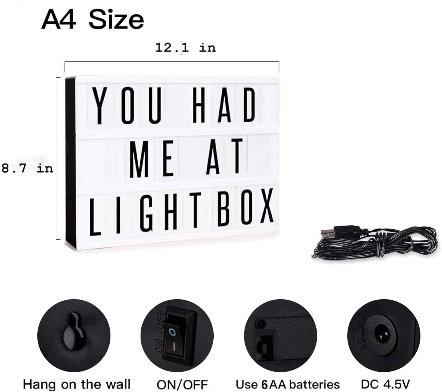Cinema Light Box Personalized Neon Signs, Warm White Leds Lightbox with Letters, Numbers, Symbols