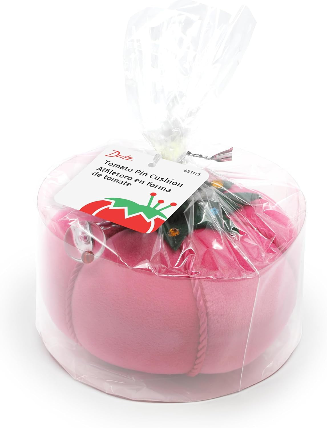 (DRIT4)  Tomato Pin Cushion, Size 5-Inch, Pink Velvet