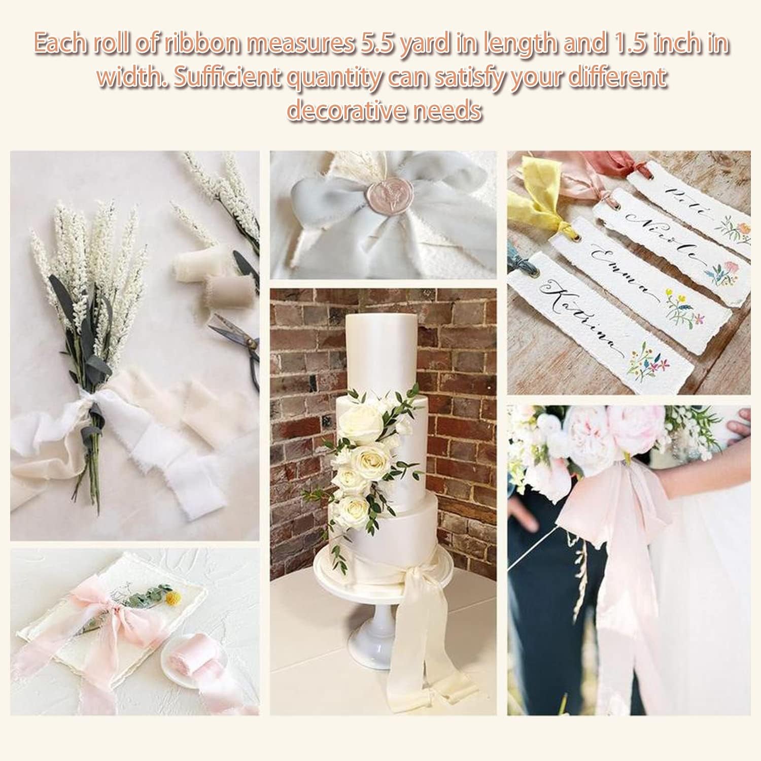 Chiffon Ribbon Fringe Silk Ribbon 9 Rolls Handmade Frayed Edges Ribbon 1.5 Inch X 3 Yard Fabric Boho Ribbon for Gift Wrapping Wedding Invitations Decoration DIY Craft Bridal Bouquets