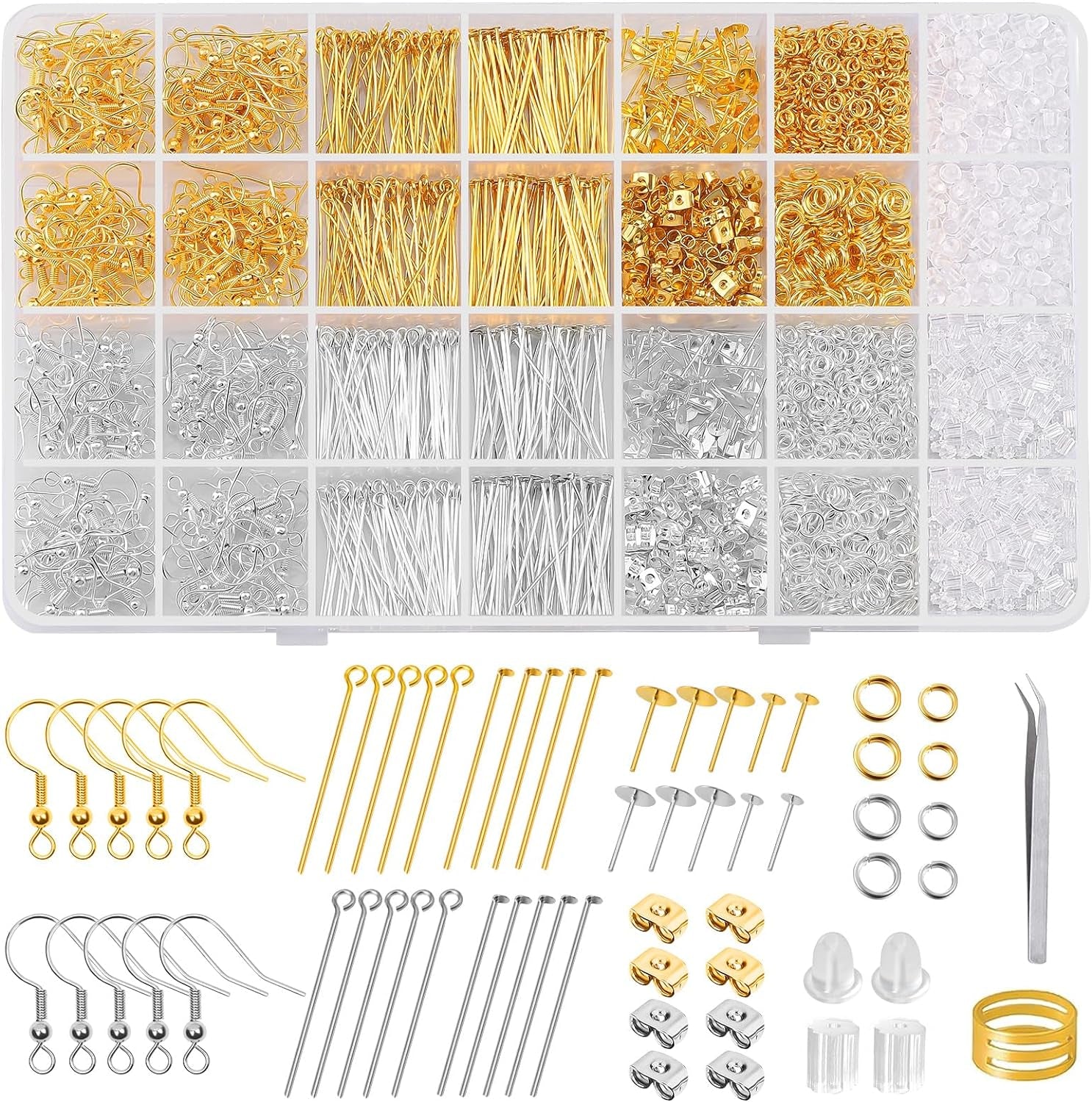 3480Pcs Earring Making Supplies Kit with Earring Hooks, Earring Pins, Jump Rings, Earring Backs, Posts and Earring Making Findings for Jewelry Making Supplies and Earring Repair, Gift for Women