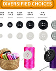162 PCS Mixed Resin Sewing Buttons, Eco-Friendly 1 Inch Buttons with Compartmentalized Storage Box Black Buttons, 4 Holes 5 Sizes DIY White Buttons, Suitable for Sewing, DIY and Holiday Decoration.