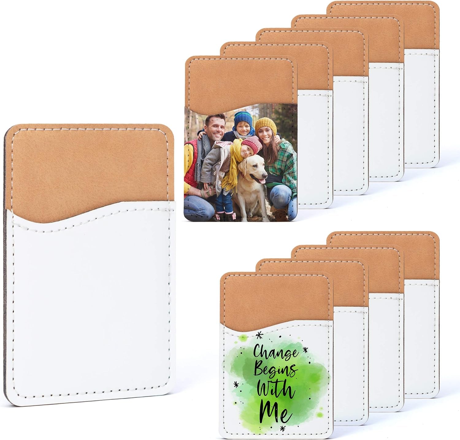 Sublimation Blanks Phone Wallet - PU Leather Card Holder for Back of Phone Stick on Iphone Android HTV Friendly DIY Blanks for Vinyl Projects (Beige Polyester Burlap)