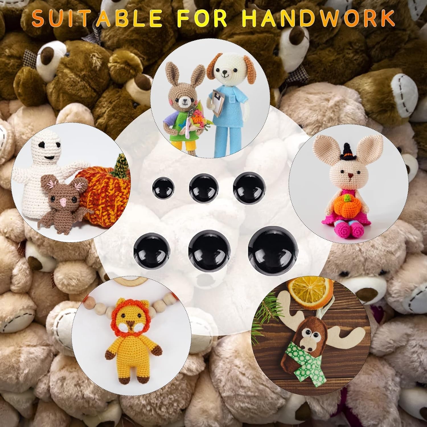 700 Pcs Black Plastic Crochet Safety Eyes with Washers for 6-14Mm Stuffed Animals and Amigurumi DIY Halloween Decorations