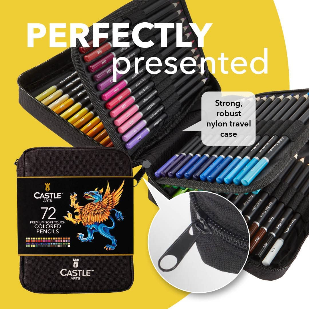 72 Colored Pencils Zipper-Case Set | Quality Soft Core Coloring Pencils for Adults, Professionals and Colorists | in Neat, Strong Carry-Anywhere Zipper Case