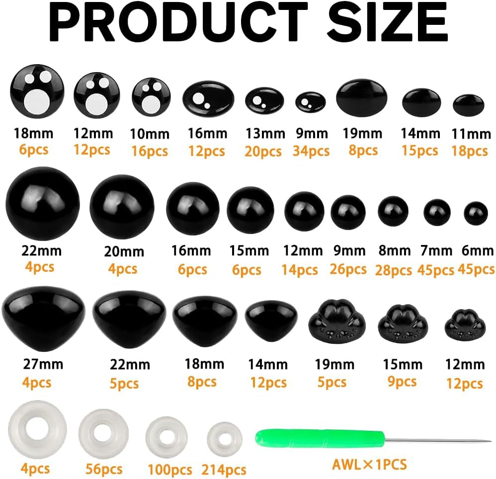 748PCS Safety Eyes for Crochet,6-22Mm Black White Eyes Noses with Washers Stuffed Animals Amigurumi Craft Doll Making Teddy Bear Toy Brand