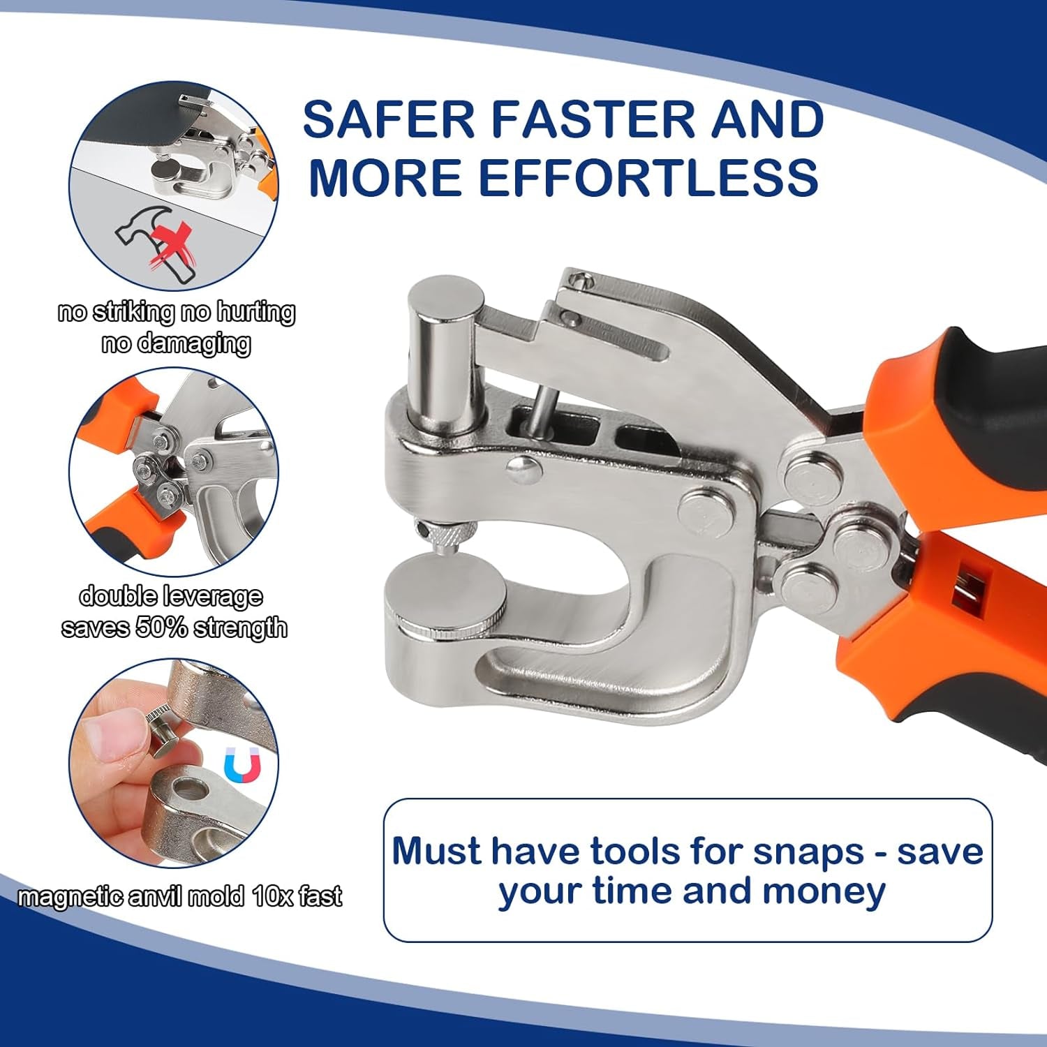 Leather Snap Fasteners Kit, , Leather Snap Buttons Press Pliers with 90 Sets Leather Snaps Buttons, 3Colors 12.5/15/17Mm Snaps for Leather, Clothes, Jackets, DIY Projects