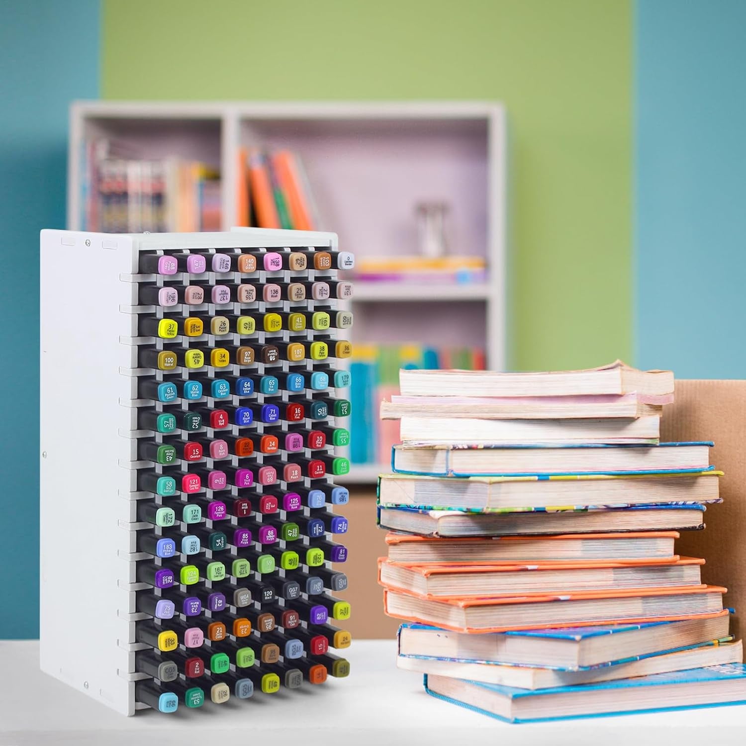 Marker Storage Organizer, Marker Holder Organizer for 120 Markers, Marker Organizer for Desk, Art Marker Storage Rack to Storing Markers, Colored Pens (120 Holes) (Pen Not Included)