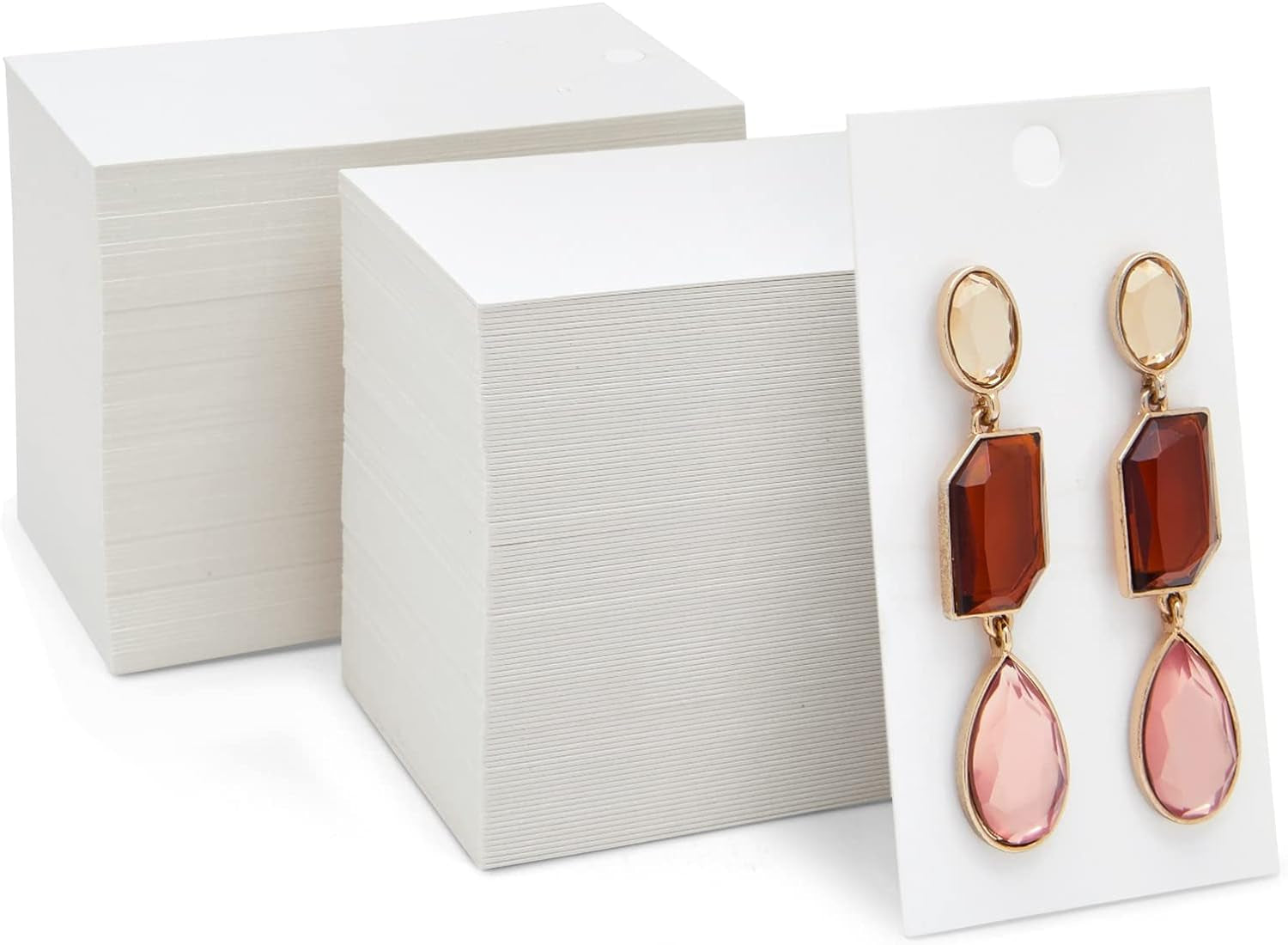 White Earring Display Cards, 200-Pack Hanging Earring Cards for Selling, Packaging, Storage, 500 GSM Thick and Sturdy Paper Material, Jewelry Holders (3.5X2 In)