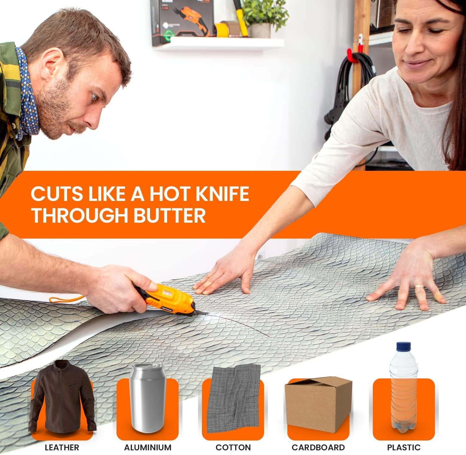 Electric Scissors for Cutting Fabric, Cardboard & Plastic – Rechargeable Cordless Electric Scissors with 2 Blades Included – Electric Fabric Scissors Ideal for Crafting (Orange)