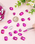 64 Pcs 4 Shapes Pointed Back Rhinestone 18Mm Glass Rhinestones Gems Fuchsia Rectangle/Teardrop/Heart/Oval Jewels Embelishments with Silver Plated Back Crystals Stones for Jewelry Making