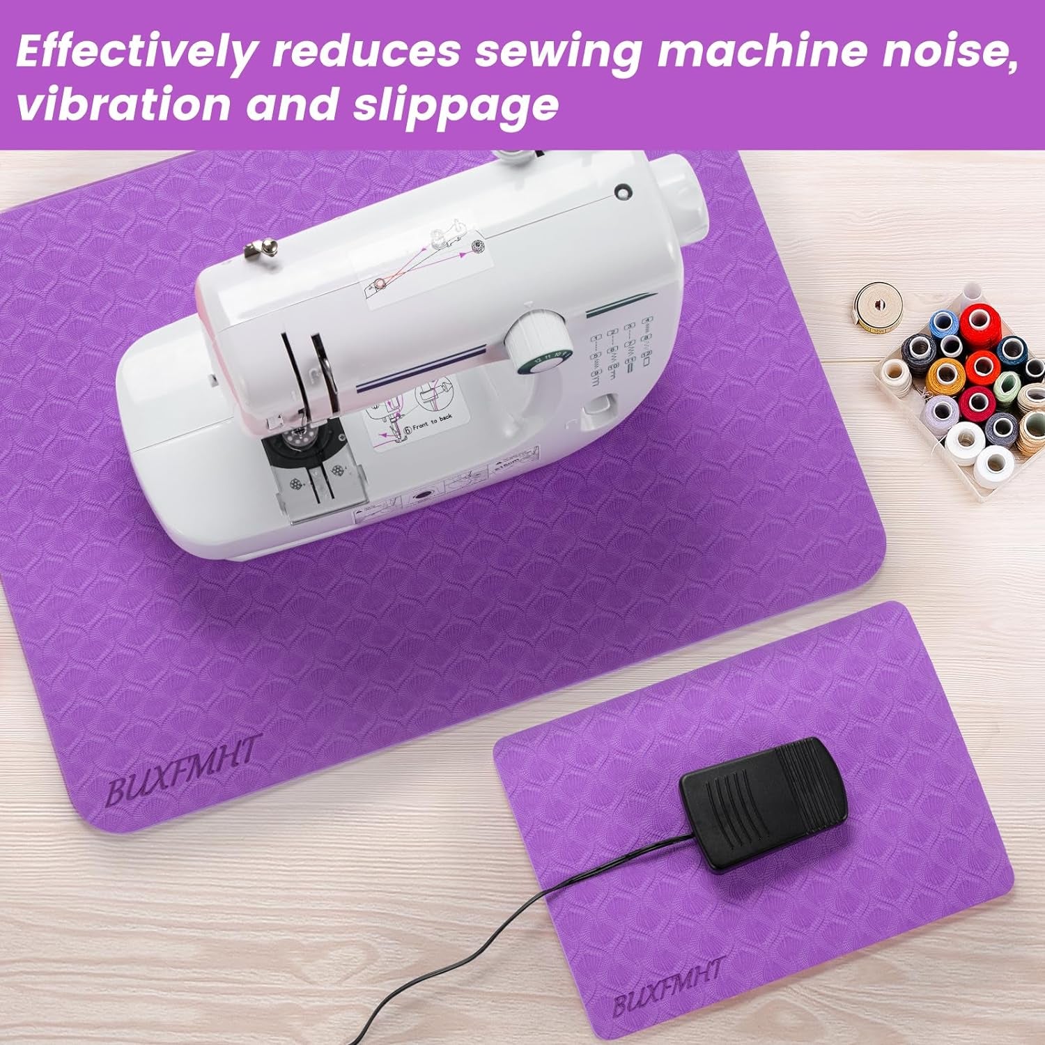 Sewing Mat Set, Sewing Machine Muffling Mat, Reduce Sewing Machine & Pedal Vibrations, Movement and Slipping, Sewing Machine and Sergers Accessory (2-Piece Set) (Purple)