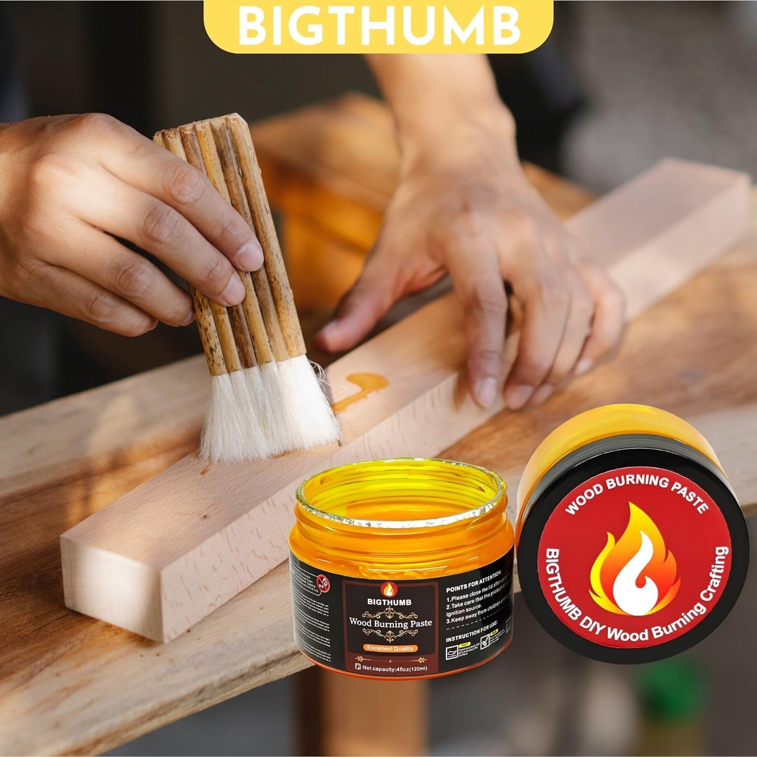 Wood Burning Gel Kit 4 OZ | Heat Activated Non-Toxic Paste for DIY Crafting, with Mini Scraper, Template Sticker, Paint Brush - Accurately & Easily Burn Designs on Wood, Canvas, Denim