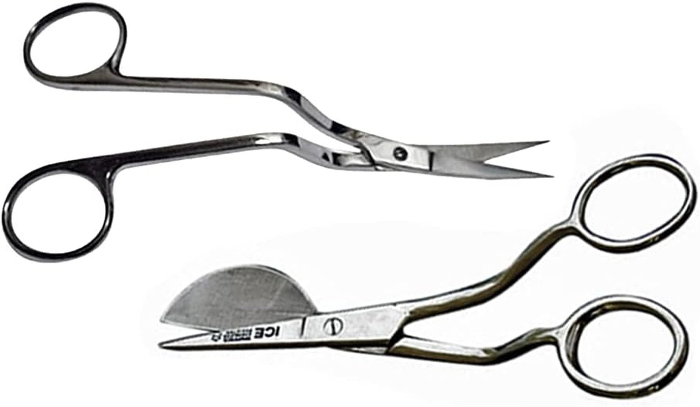 6 Inch Stainless Steel Applique Duckbill Scissors Blade with Offset Handle &amp; 6 Inch Machine Embroidery Double Curved Scissors Bundle