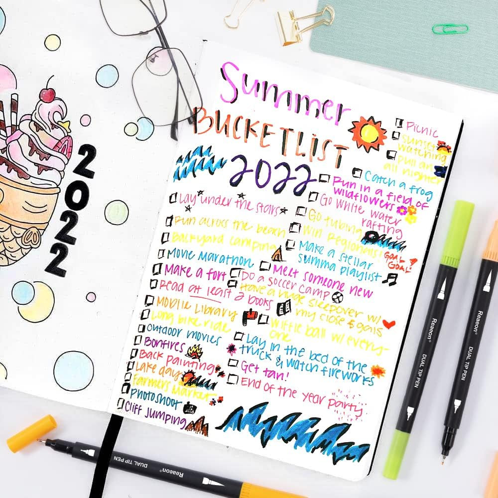 Coloring Markers Pen, Dual Brush Tip Marker for Adult Coloring, 34 Color Calligraphy Fine Tip Pen for Beginner Journal Planner, Drawing, Doodle