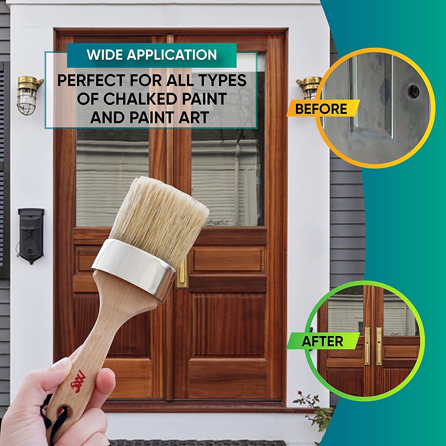 Chalked Paint and Wax Brush for Furniture - Premium Pack of 2, Natural Bristles, Compatible with All Types of Chalk Paints, Stencils &amp; Furniture Wax - Superior Paint Pick-Up &amp; Release, No Shedding