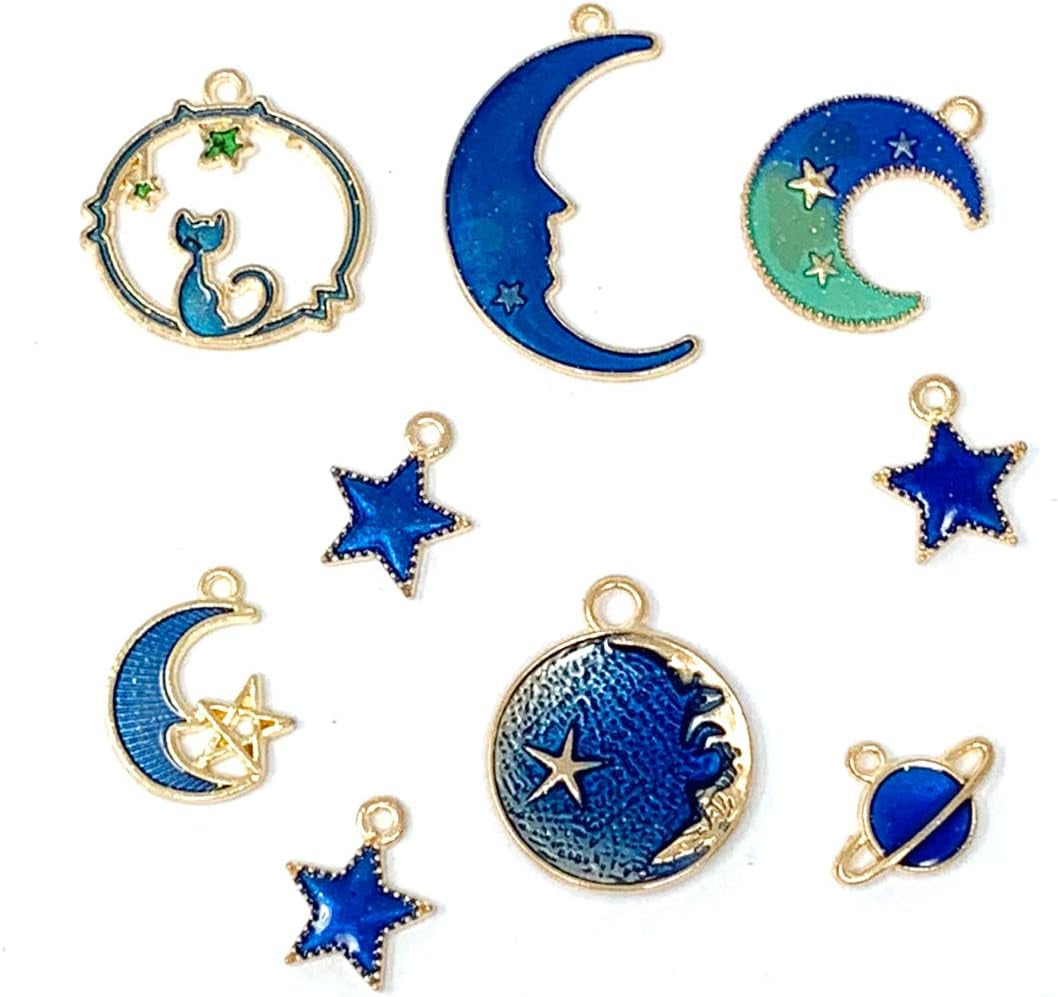 Assorted Gold Plated Enamel Cat Moon Star Celestial Charm Pendant DIY for Earrings Necklace Bracelet Jewelry Making and Crafting