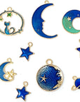 Assorted Gold Plated Enamel Cat Moon Star Celestial Charm Pendant DIY for Earrings Necklace Bracelet Jewelry Making and Crafting