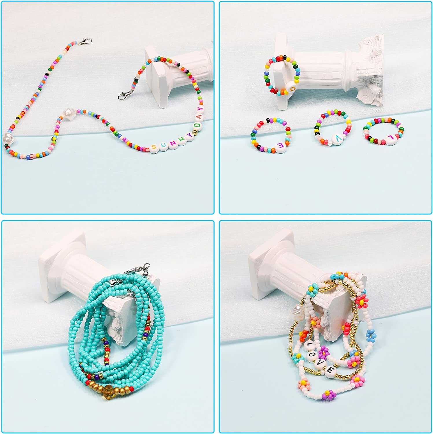 3Mm round Size Almost Uniform Glass Seed Beads with Beading Kit, about 7800Pcs in Box 24 Multicolor Assortment Size 8/0 Craft Seed Beads for Jewelry Making,(About 325Pcs/Color, 24 Colors)