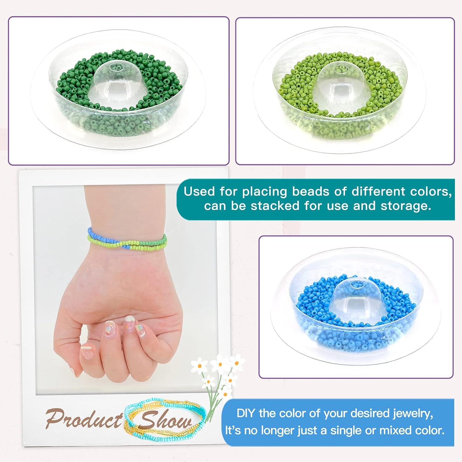 Clay Bead Spinner,Seed Beads Kit with 3 Pcs Quick Changed Trays,Beading Needles for Jewelry Making (Wooden)