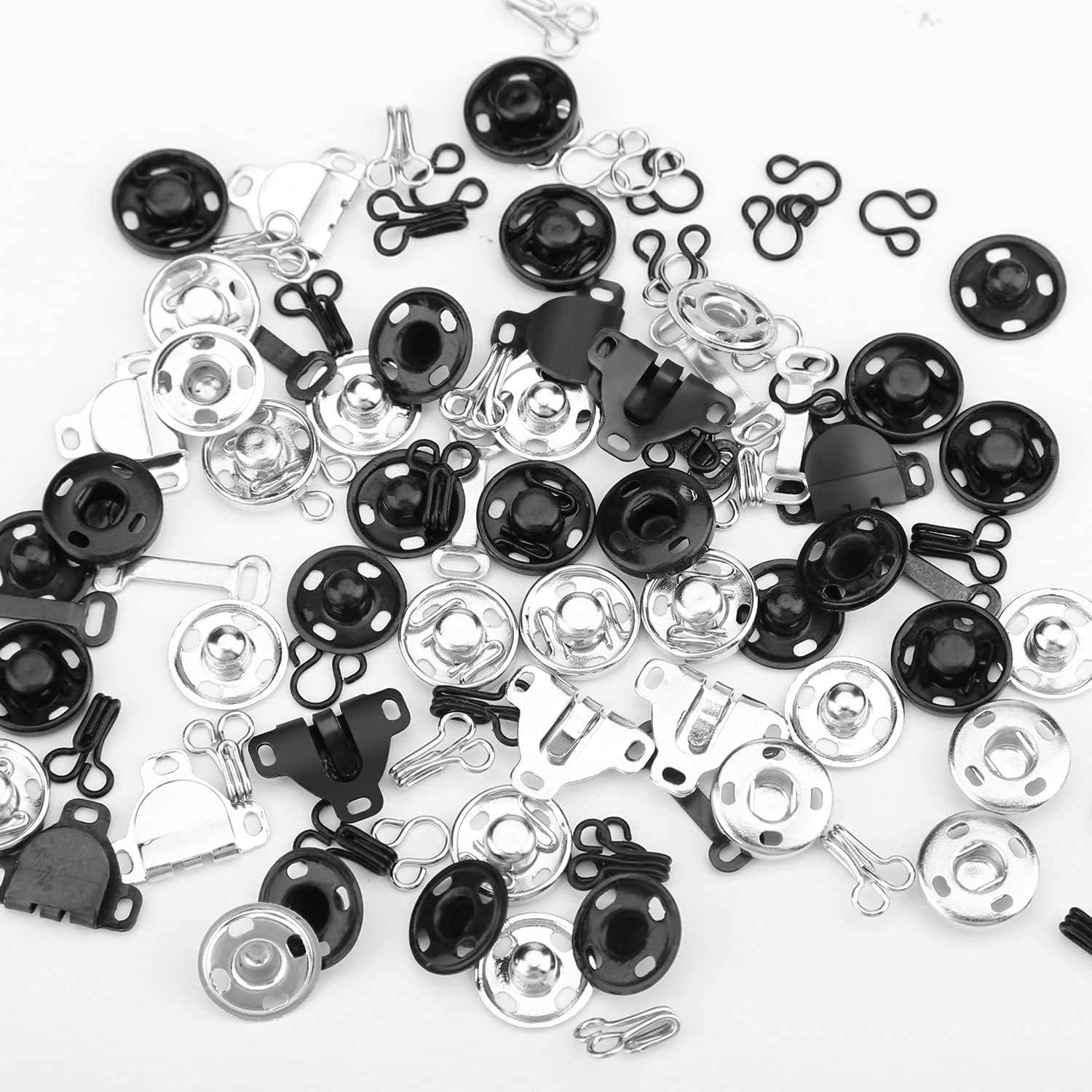 50 Pair Snaps for Sewing 3 Styles Hook and Eye Latch for Clothing Sewing Fixing Tools with Metal Sewing Buttons Fasteners Press Studs for Skirt Dress Bra Sewing DIY Crafting, 2 Colors (50)