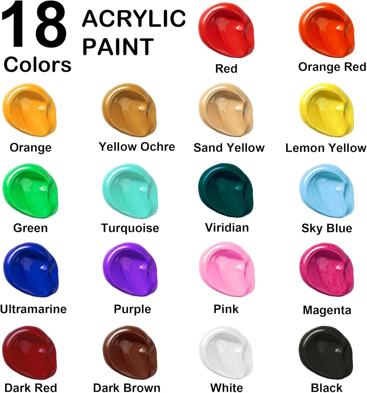 18 Colors Acrylic Paint Bottle Set (250Ml/8.45Oz), Rich Pigmented Bulk Painting Supplies for Artists, Beginners and Kids on Rocks Crafts Canvas Wood Ceramic