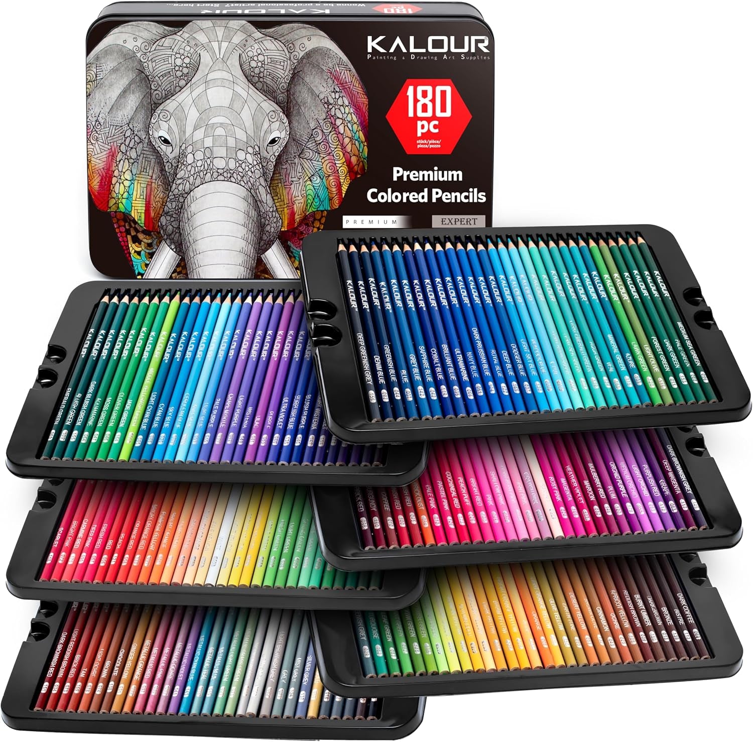 180 Colored Pencil Set for Adults Artists - Rich Pigment Soft Core -12 Metallic Pencil - Ideal for Coloring Drawing Sketching Shading Blending - Vibrant Color（Tin Case）