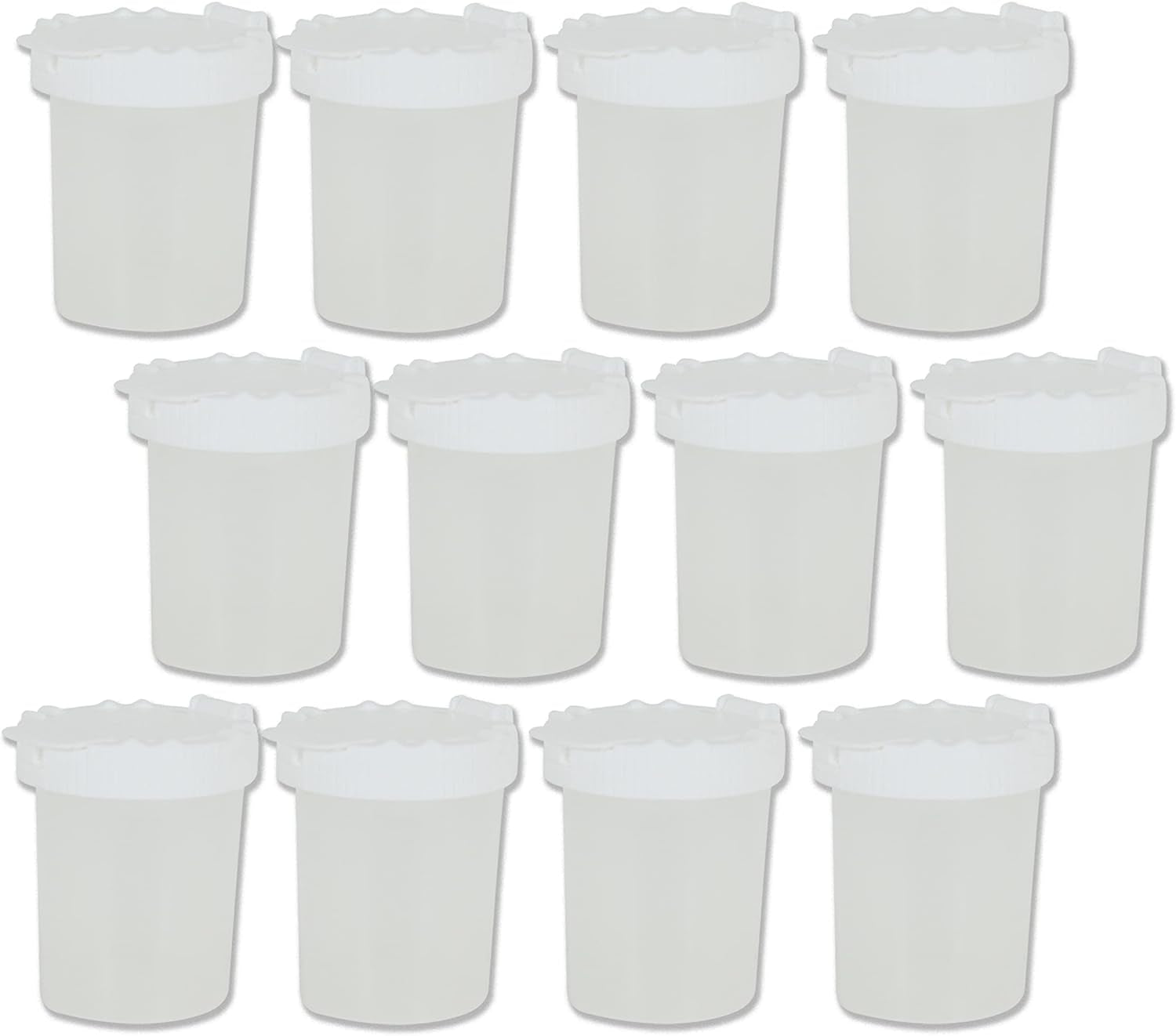 12 Non-Spill Paint Cups, Funnel Shaped Cap, Spill-Proof, Assorted Colors Cap, Inner Rim Seals,White