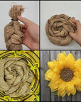 4 Rolls Poly Burlap Deco Mesh 10 Inches Kit for DIY Front Door Sunflower Wreath Zip Ties Chenille Stems Included (Yellow-Green-Burlap)