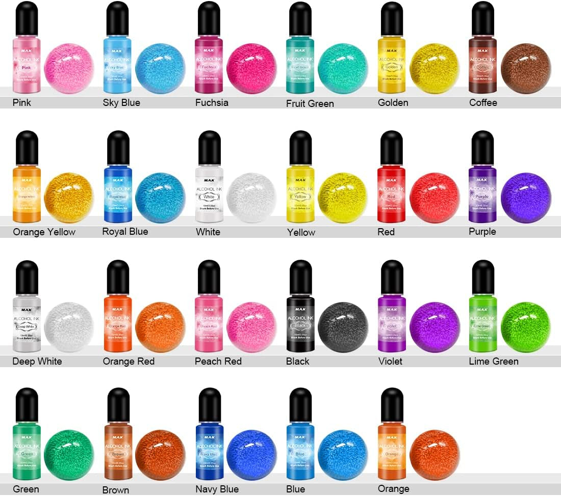 Alcohol Ink Set 27 Vibrant Colors,Epoxy Resin Paint Colour Dye, Concentrated Alcohol-Based Ink Pigment for Resin Petri Dish, Coaster, Resin Art, Tumbler Making, Acrylic Painting - 0.35Oz Each