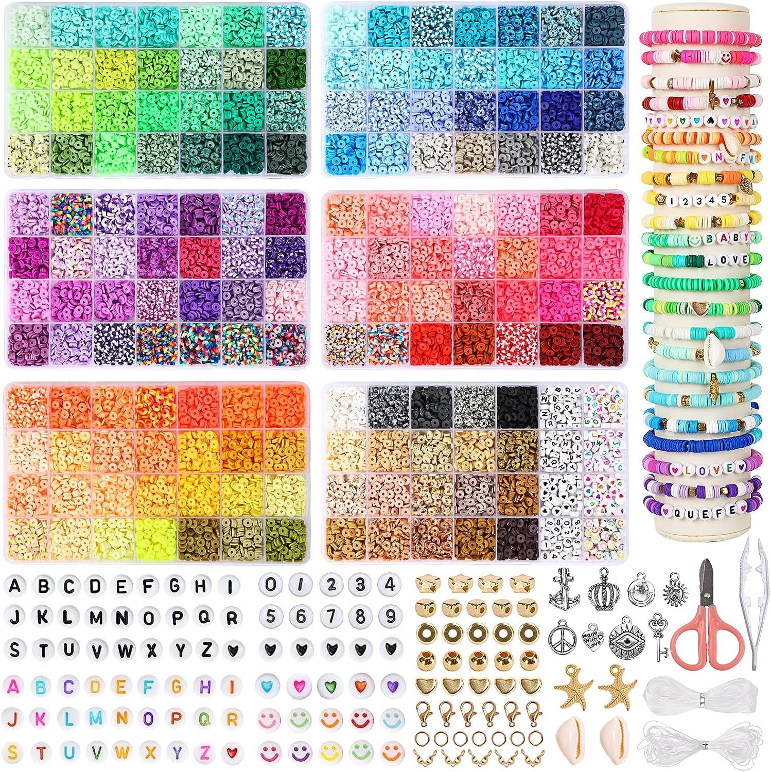 20,000 Pcs Clay Beads Bracelet Making Kit, 160 Colors Polymer Beads Spacer Heishi Beads, Jewelry Kit with Charms Elastic Strings, DIY Crafts Gift