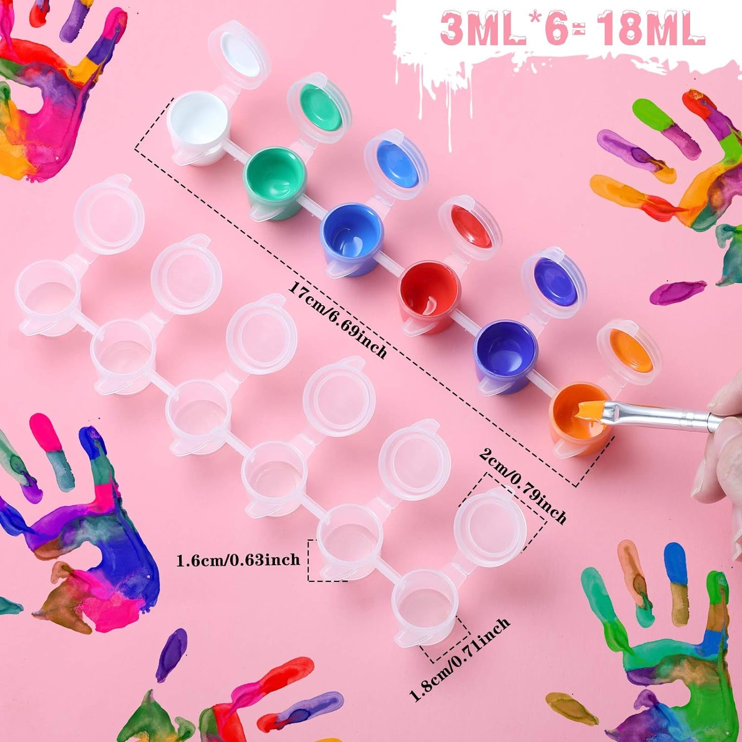 100 Strips 600 Pots Empty Paint Strips Paint Cup Pots Mini Strips Clear Plastic Storage Containers Art Painting Craft Supplies for Classrooms Schools Paintings Art Festivals (3 Ml/ 0.1 Oz)