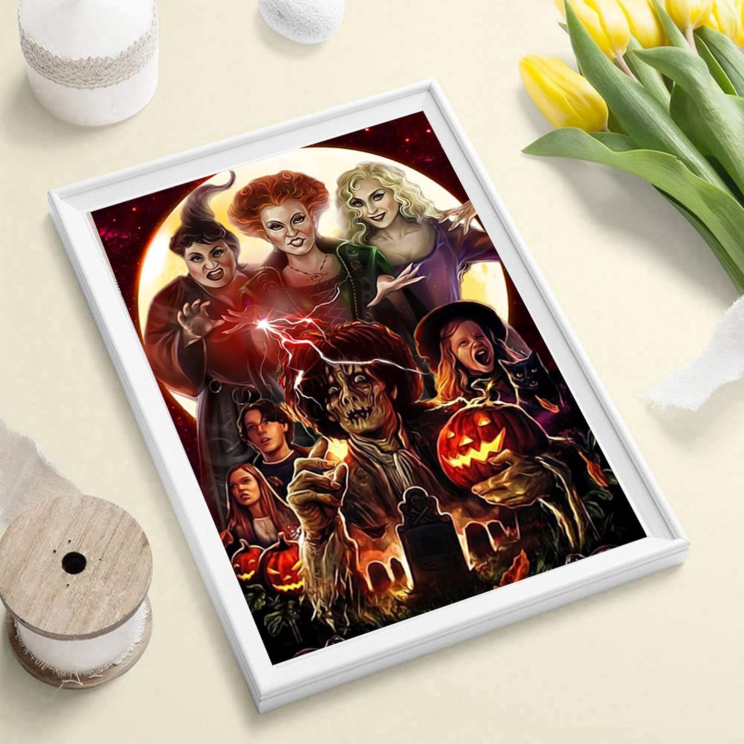 Diamond Painting Kits for Adults,Diamond Art Halloween HD Canvas DIY 5D Full Drill round Crystal Rhinestone Gem Arts Dots Diamonds Craft Paint for New Home Wall Decor - Season of the Witch 12 X 16 In