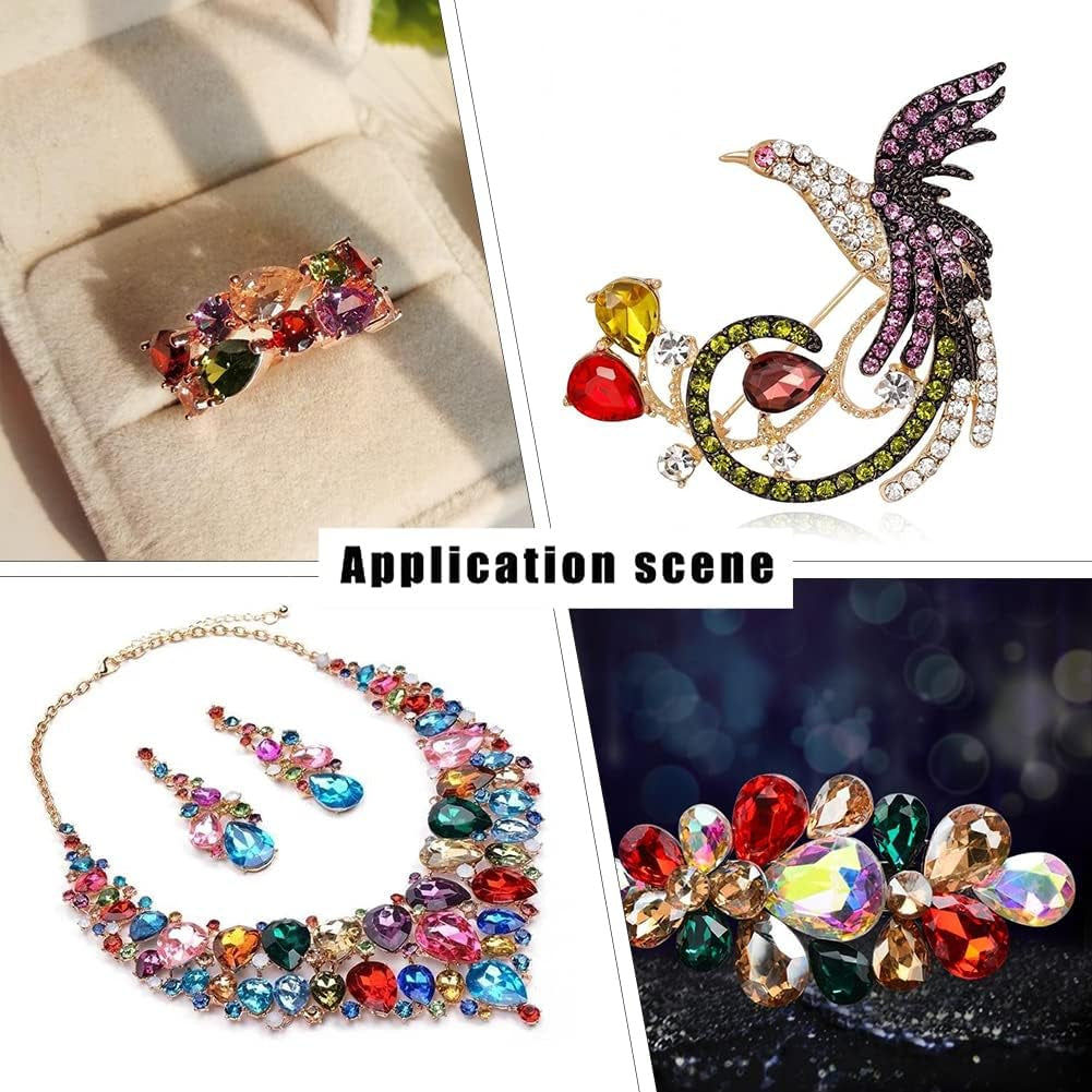 64 Pcs 4 Shapes Pointed Back Rhinestone 18Mm Glass Rhinestones Gems Fuchsia Rectangle/Teardrop/Heart/Oval Jewels Embelishments with Silver Plated Back Crystals Stones for Jewelry Making