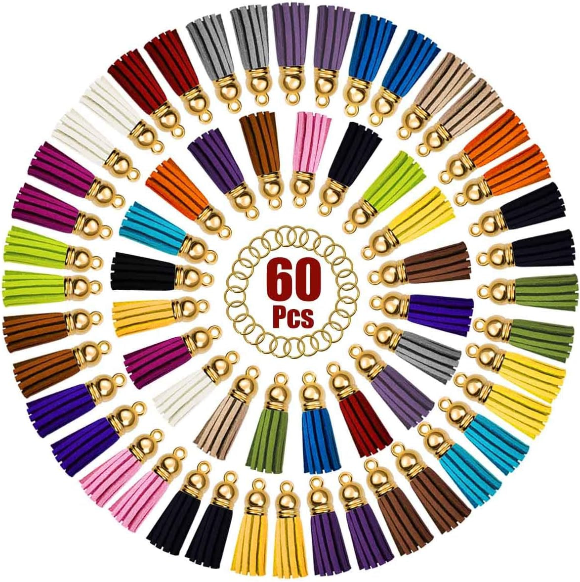 Tassels for Keychains Faux Suede Tassel for DIY Jewelry Making 60 Pcs Leather Keychain Charms Bulk & 60 Pcs Jump Rings Key Chain Rings Bulk for Cellphone Straps Pendants Crafts