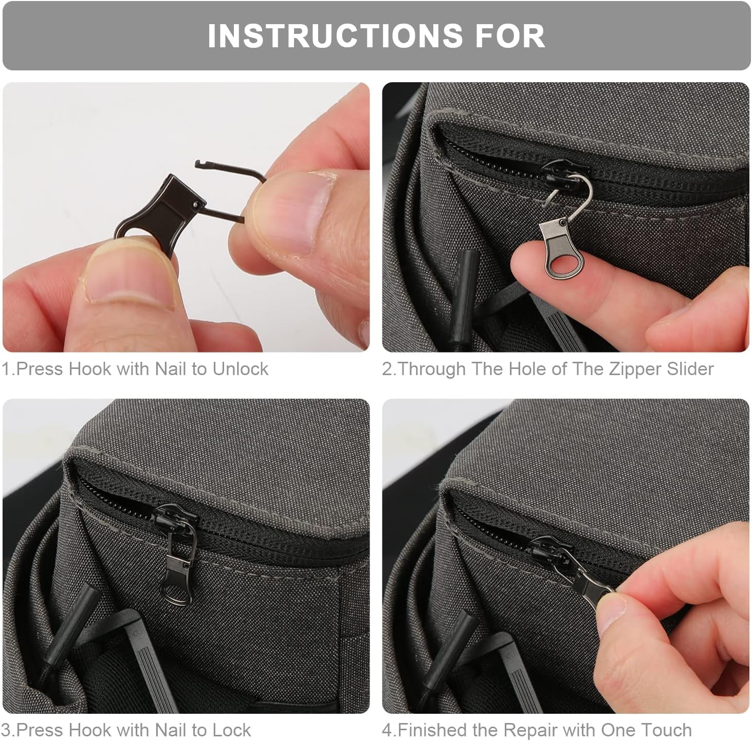 6Pcs Zipper Pull Replacement, Detachable Zipper Pulls Zipper Replacement Zipper Repair Kit Zipper Replacement Slider for Jacket Pants Coat Shoes Suitcase Backpack (Dark Grey)