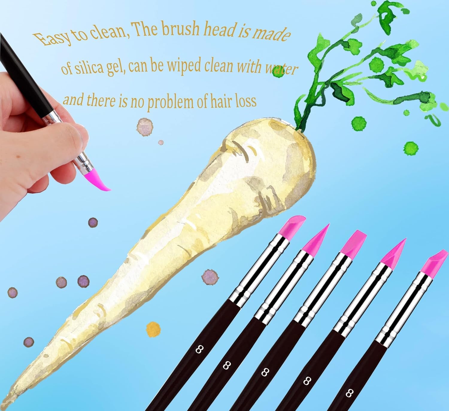 Professional Silicone Rubber Tip Paint Pens Brushes，5Pcs Silicone Paint Brush，Silicon Color Shapers Brushes，Rubber Paint Brush，Silicone Artist Brushes，Flexible Clay Sculpture Tools （Size 8）