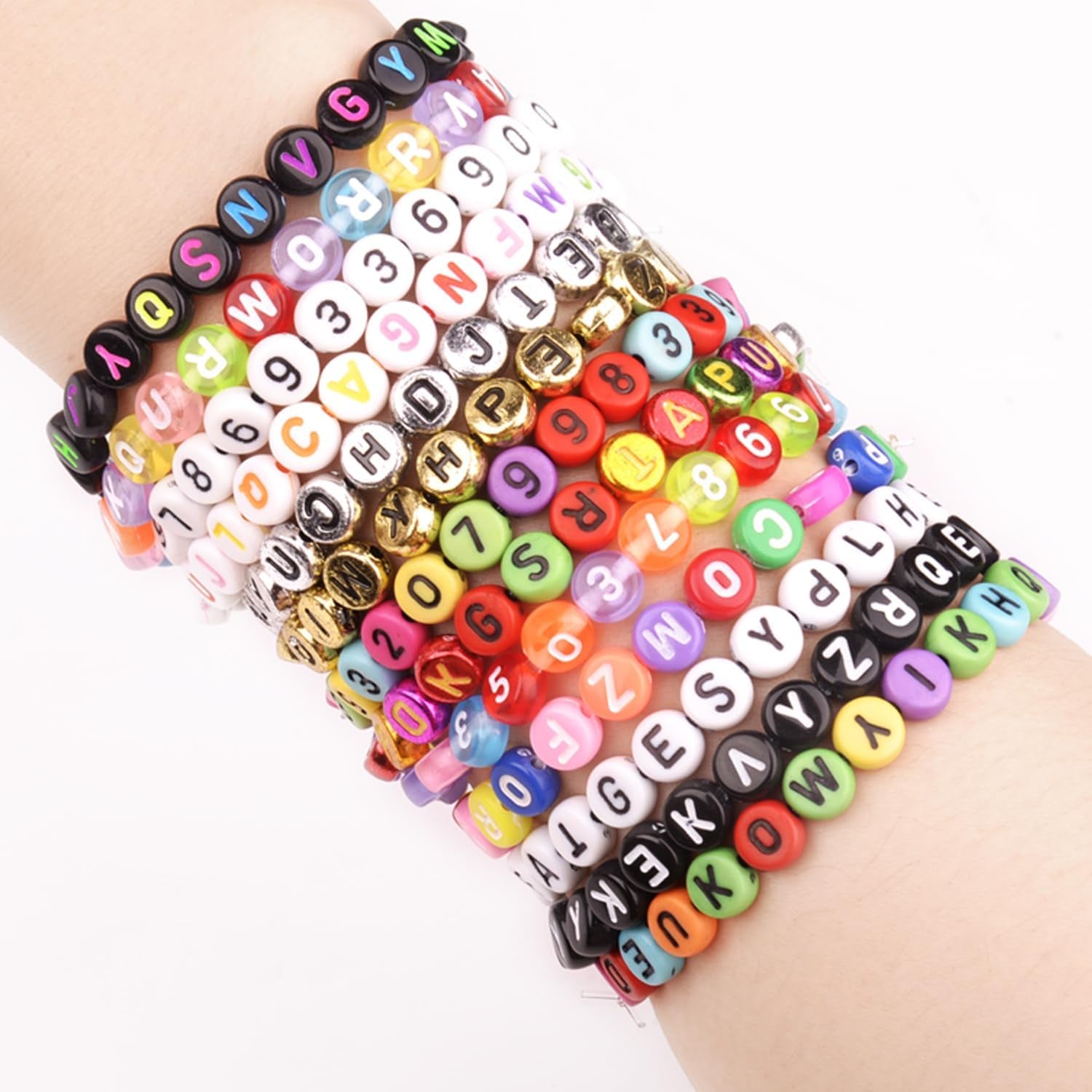 7 Style Letter Alphabet Beads for Bracelets Making, 1380 Pcs Colorful Square round Letter Beads Kit for Jewelry Making, Letter Beads Bulk with Crystal Elastic String