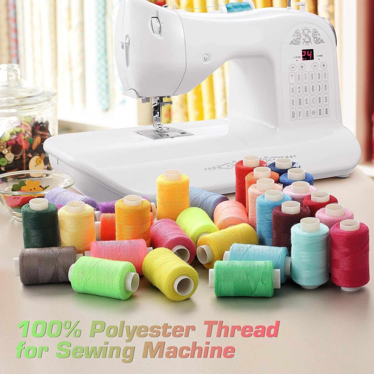 100Pcs Bobbins Sewing Threads Kit, 500 Yard per Polyester Thread Spools, Prewound Bobbins with Case, Sewing Threads for Sewing Machine, Sewing Supplies for Hand, Travel, DIY and Home, 50 Colors