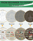 4 Stage Embroidery Kit for Beginners Adults, Easy to Learn 38 Different Stitches from Instruction & Video, Needlepoint Kits for Adults with Stamped Embroidery Patterns.