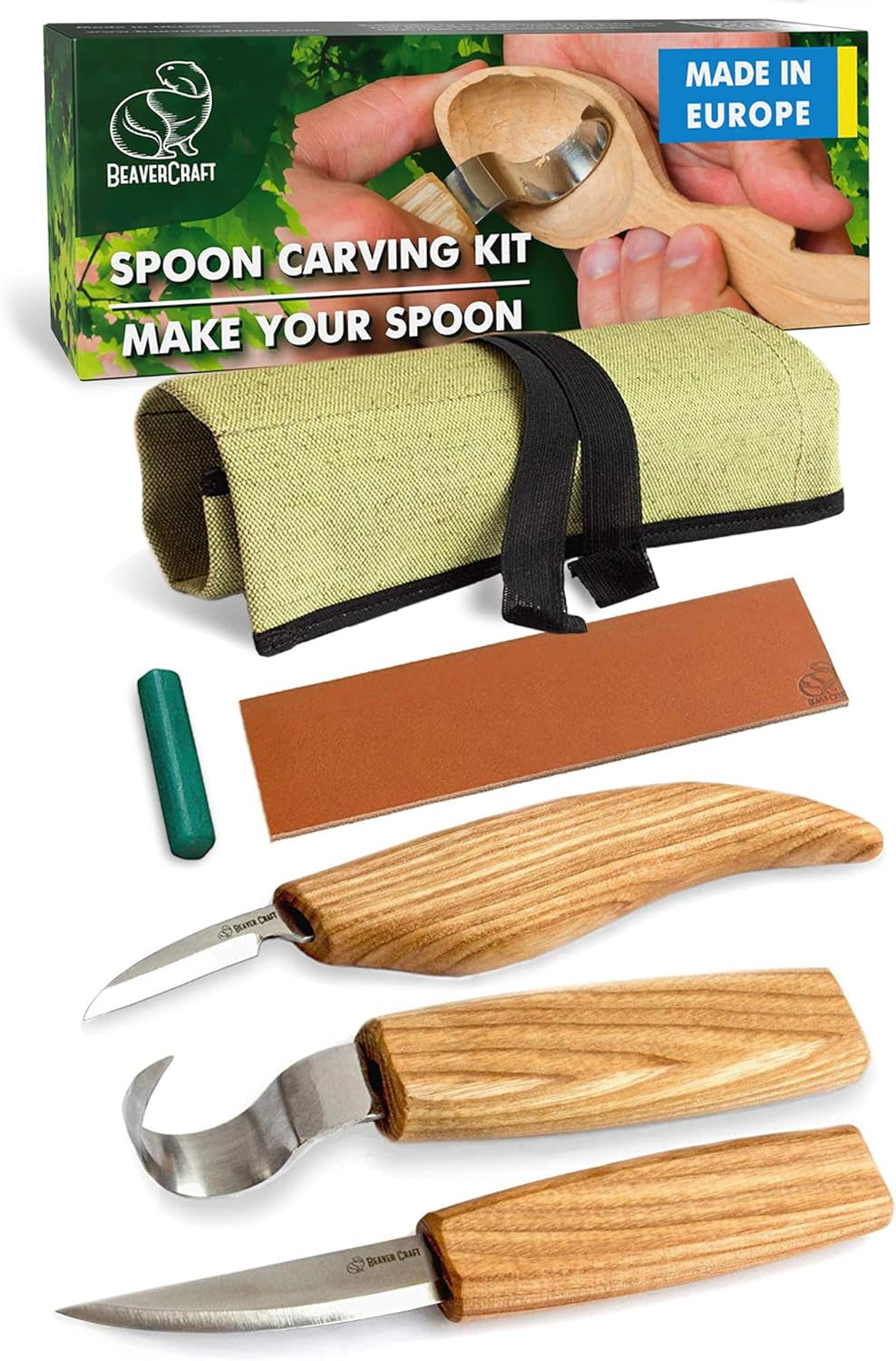 S13 Wood Carving Tools Set for Spoon Carving 3 Knives Wood Carving Kit for Beginners Hook Knife Wood Carving Right-Handed Spoon Carving Whittling Knives (S13 Right-Handed)