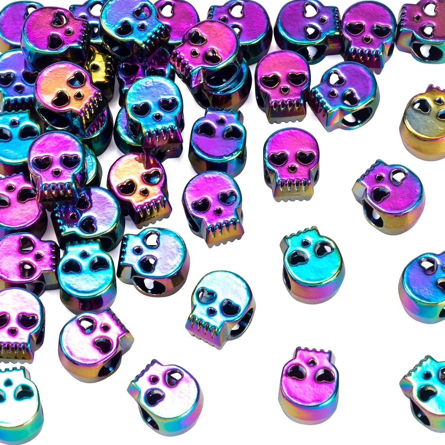 20Pcs 0.41 Inch Colorful Skull Beads Macroporous Metal Spacer Beads Small Skeleton Wedding Prom Halloween Birthday Charm for Jewelry Bracelet Necklace Earring Making DIY Craft Women