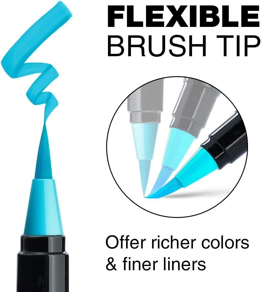 Watercolor Brush Pens, Real Brush Pen, 30 Watercolor Painting Markers with Flexible Nylon Brush Tips for Coloring, Calligraphy and Drawing (1 Water Brush Pens for Blending)