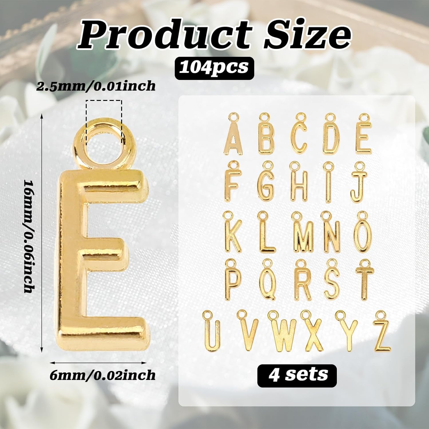 104 Pieces A-Z Alphabet Letter Charms, Jewelry Charms for Making Jewelry, Alloy Spacer Beads, Metal Letter Pendant Charms for Bracelets Necklace Earring Jewelry DIY Crafts Making Supplies