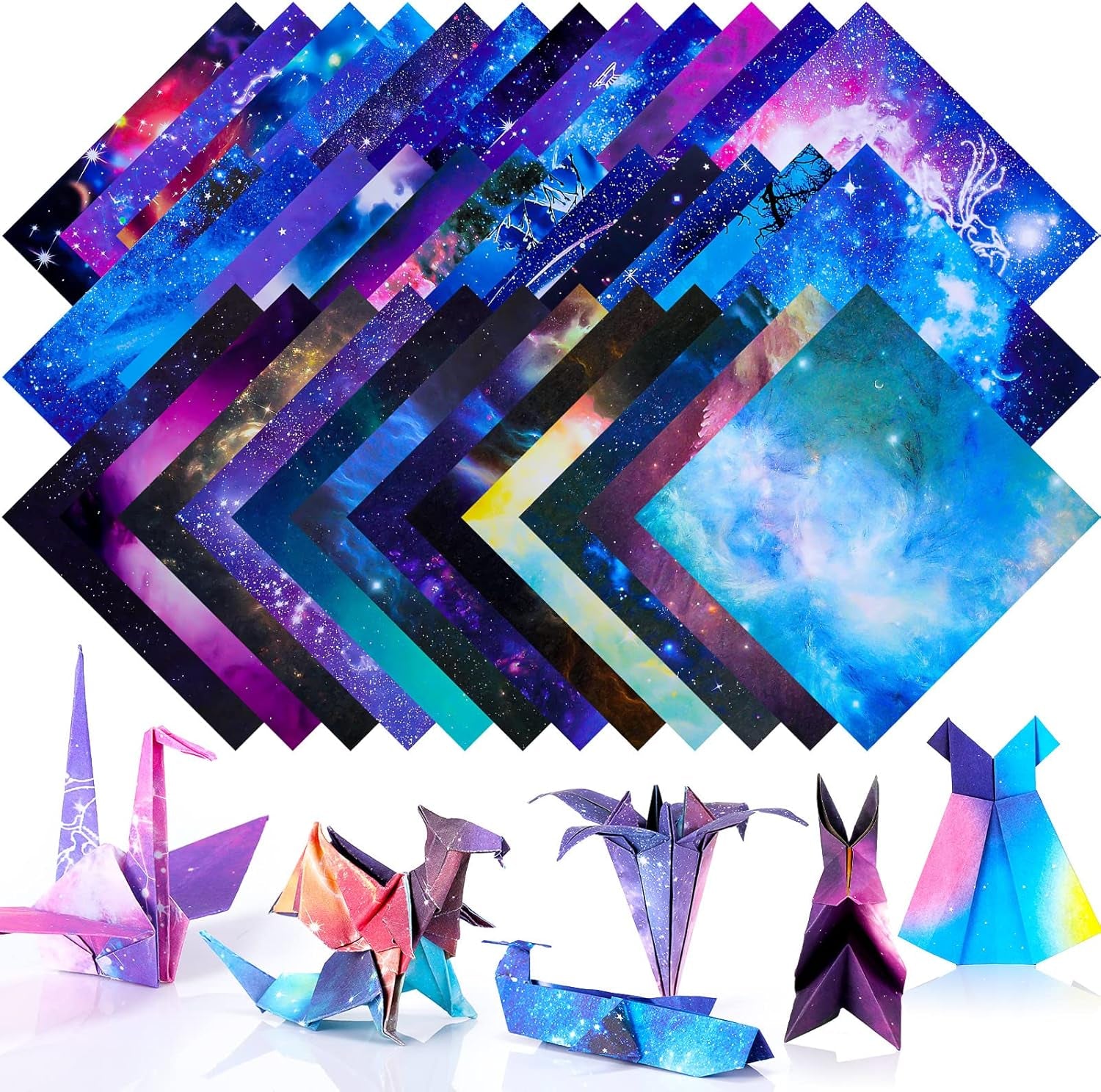 150 Sheets Double Sided Origami Paper Kit 6 X 6 Inch Beautiful Sky Scrapbook Paper Galaxy Outer Space Star Pattern Paper Easy Folding for Arts Crafts School Kids Teachers, 36 Designs (Vivid Style)