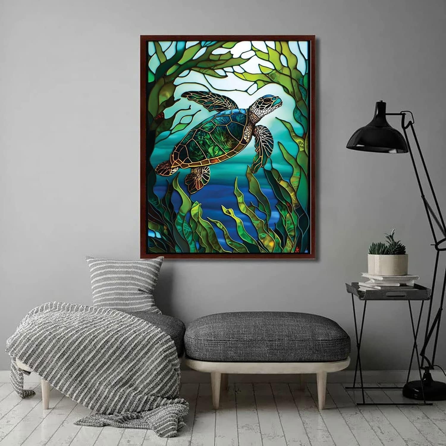 5D DIY Diamond Painting Kits for Adults Kids, Sea Turtle Stained Glass Full Drill Embroidery Cross Stitch Crystal Rhinestone Paintings Pictures Arts Wall Decor Painting Dots Kits 15.7X11.8 In