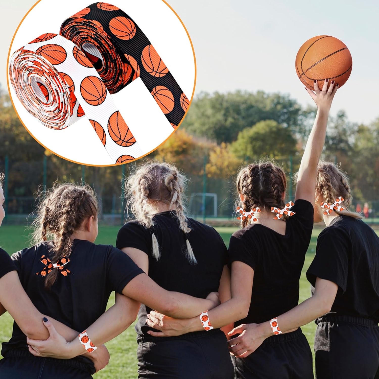 2 Rolls 10 Yards Basketball Ribbon, Basketball Grosgrain Ribbon Cheer Ribbon Pattern Wrapping Ribbon Softball Ribbon for Crafts Cheer Bows Team Uniform Sewing and More