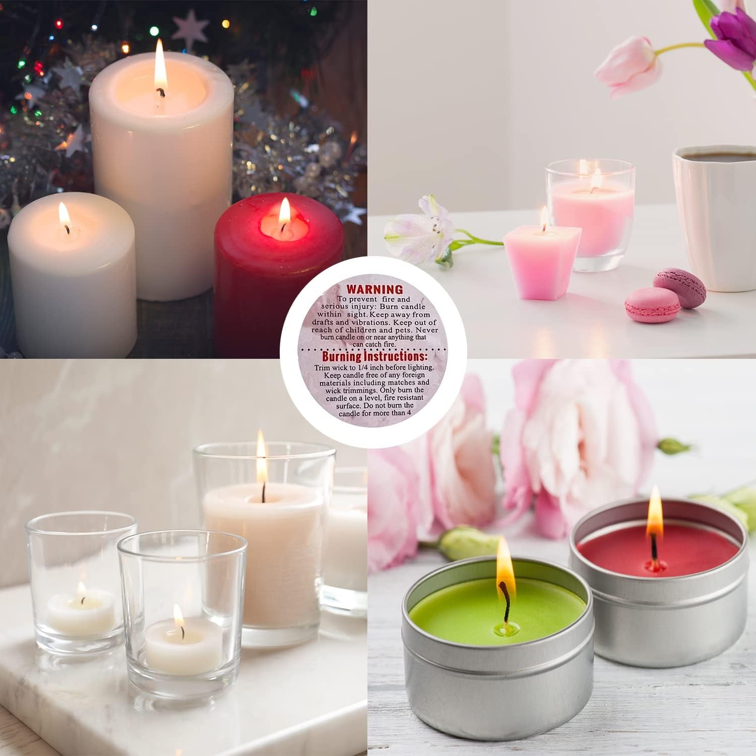 1000 PCS Candle Warning Labels, 1.5Inch round Candle Safety Labels Sticker for Candle Making DIY Candle Jars (Colourful)